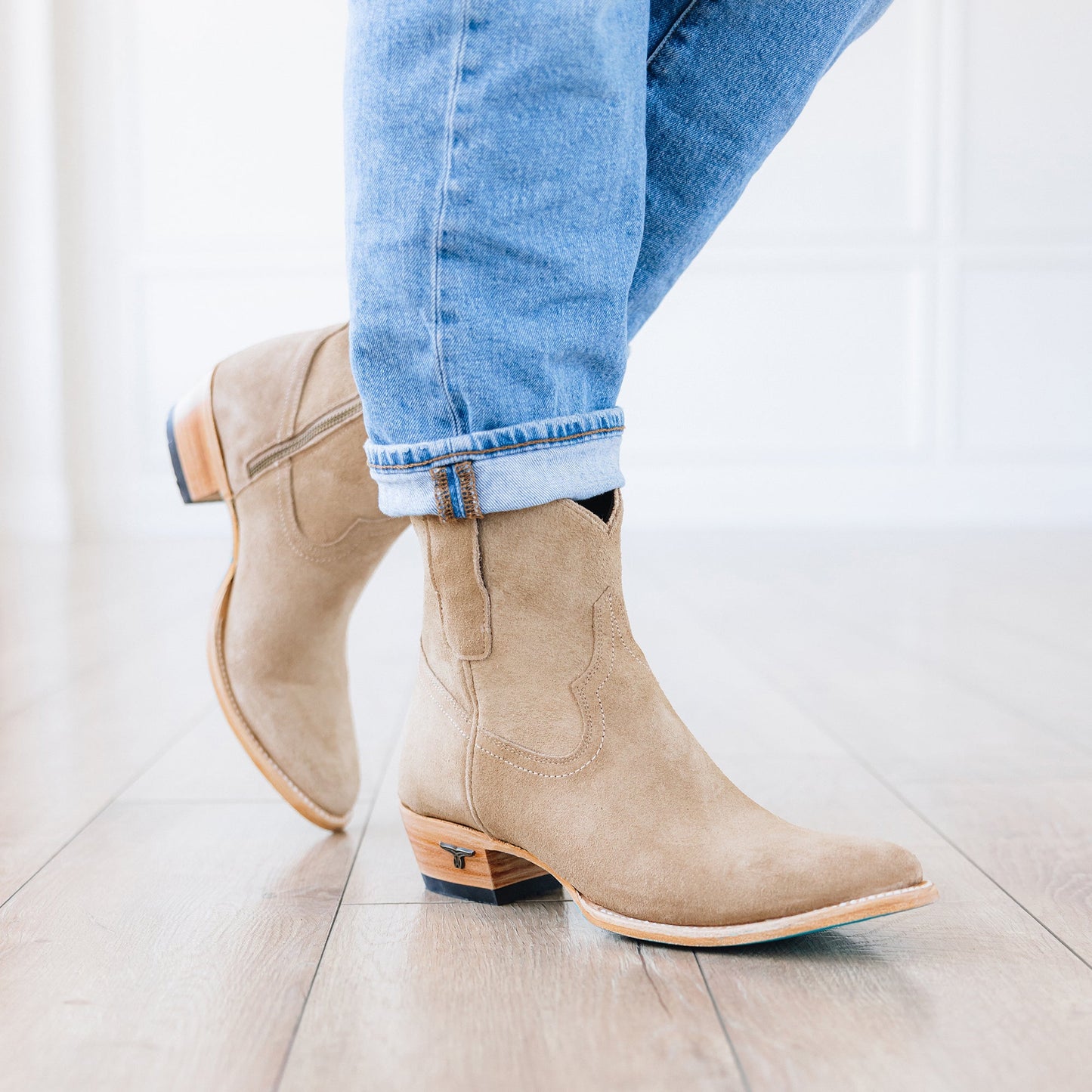 Plain Jane Bootie - Latte Suede