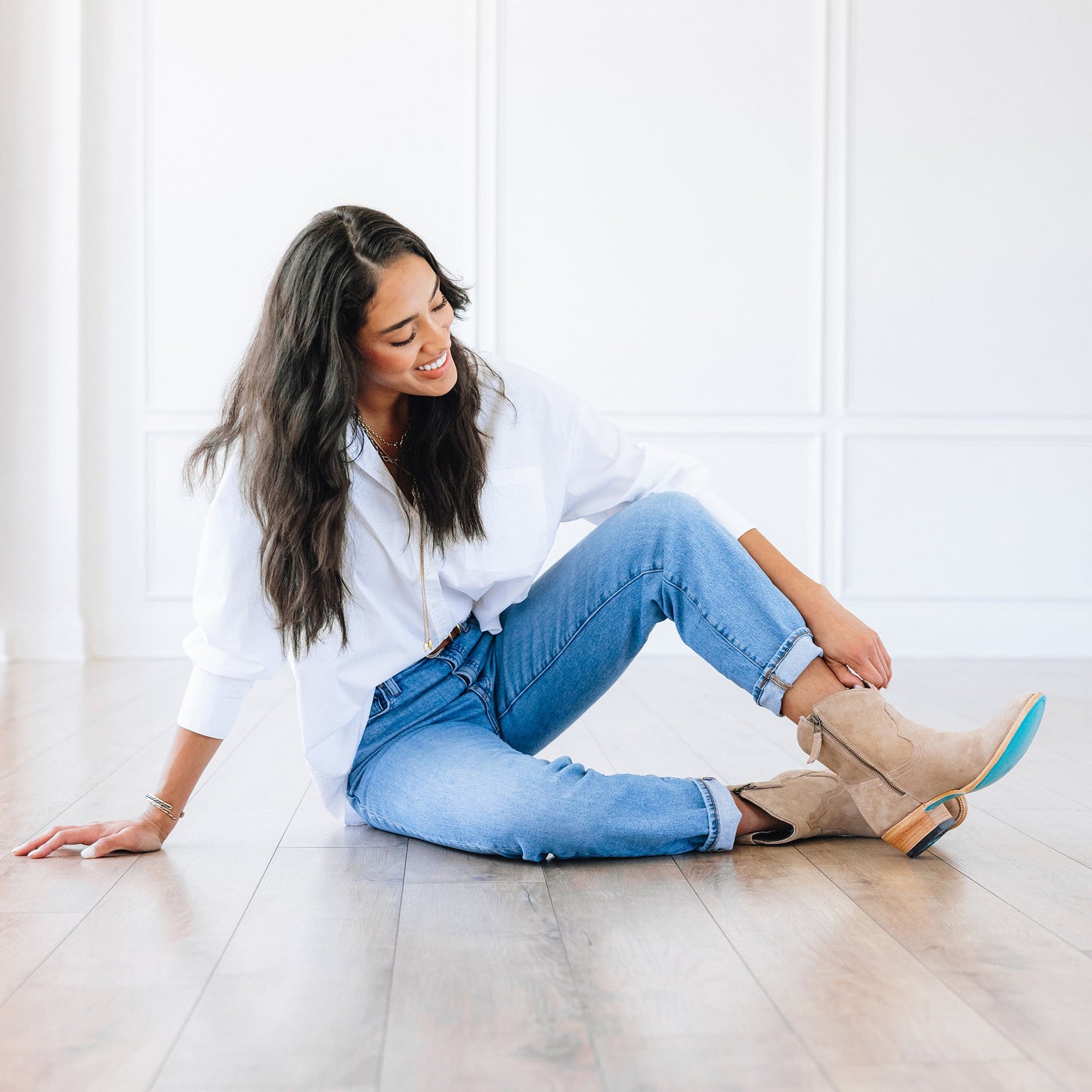 Plain Jane Bootie - Latte Suede