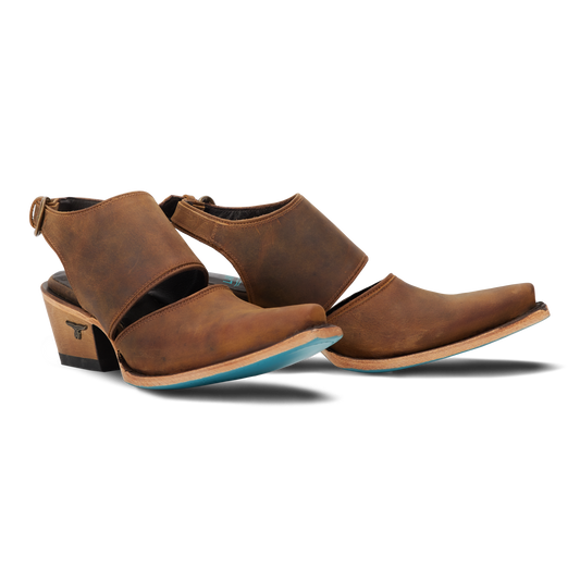 Burnt caramel leather mule sandal - lb0555a Plain Robin style