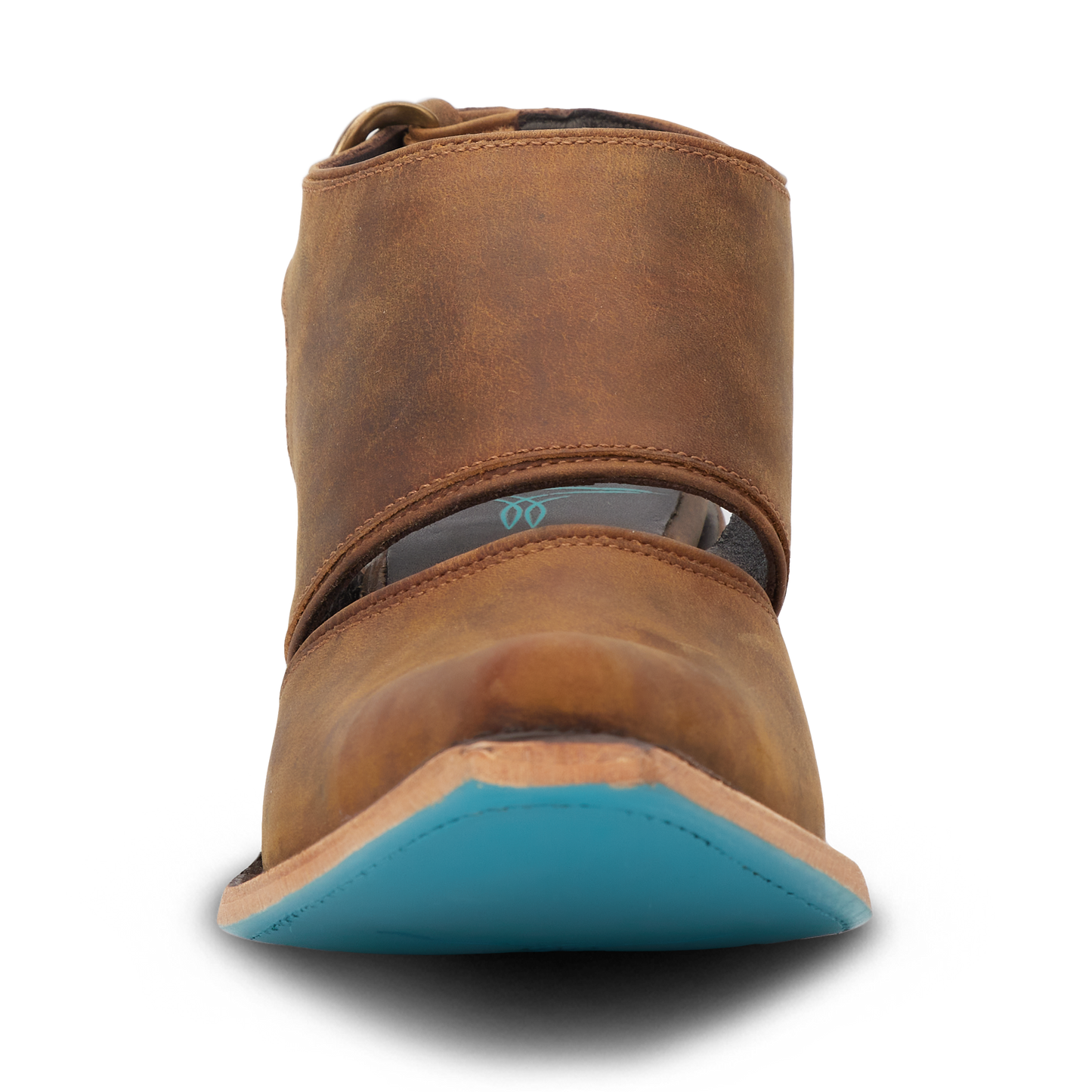 Burnt caramel Robin Mule boot with blue sole