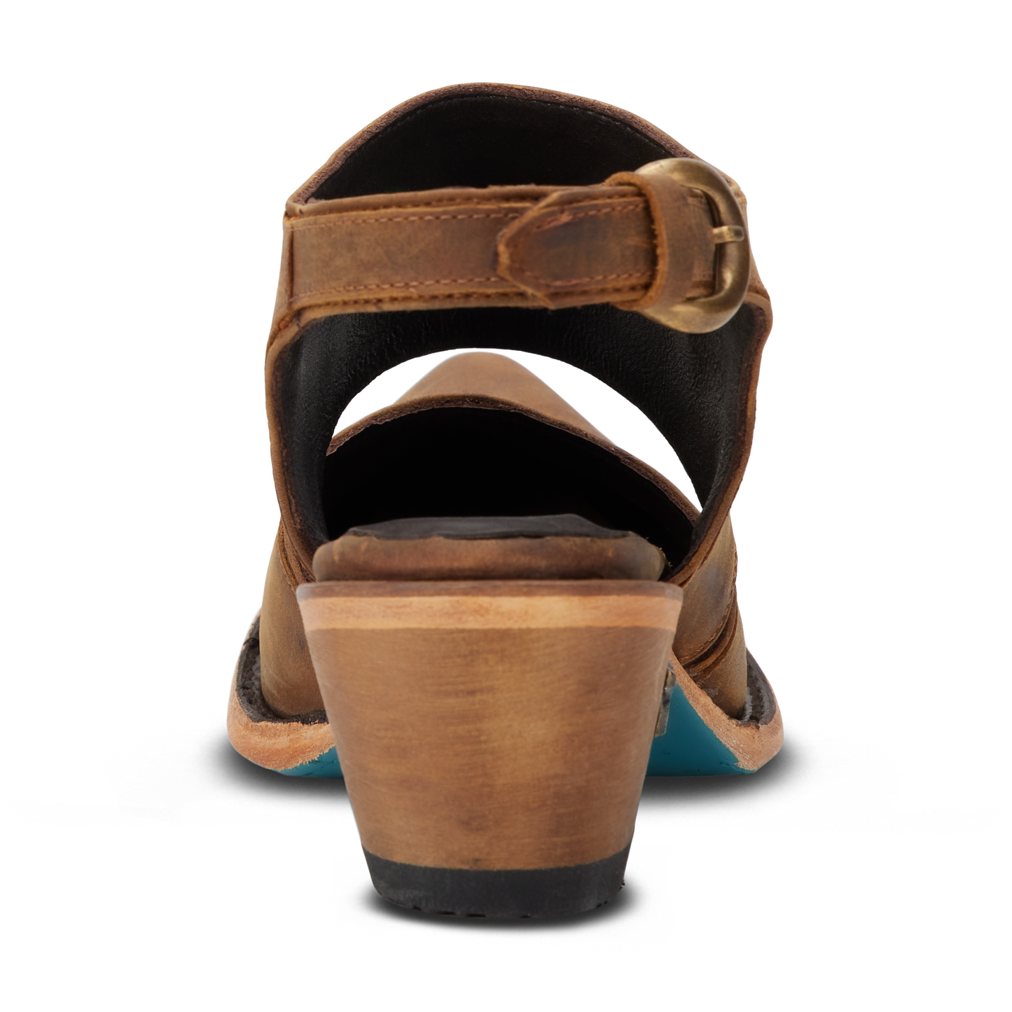 Burnt caramel Robin Mule sandal, rear view