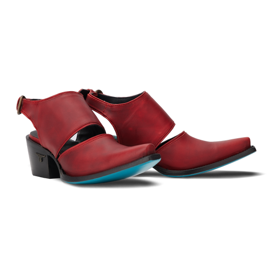 Red leather mule shoes, Smoldering Ruby, lb0555d
