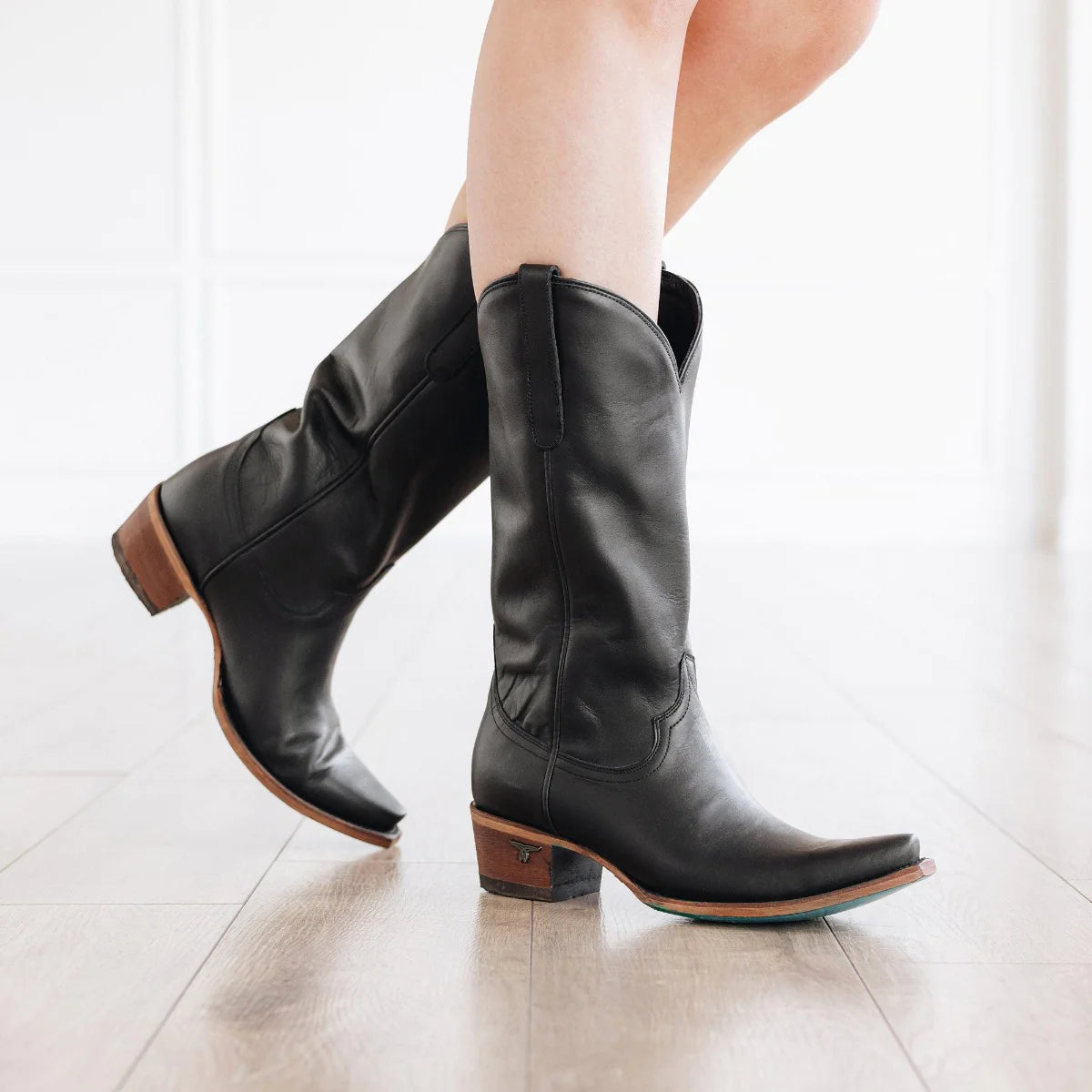 Emma Jane Jet Black Leather Cowboy Boots