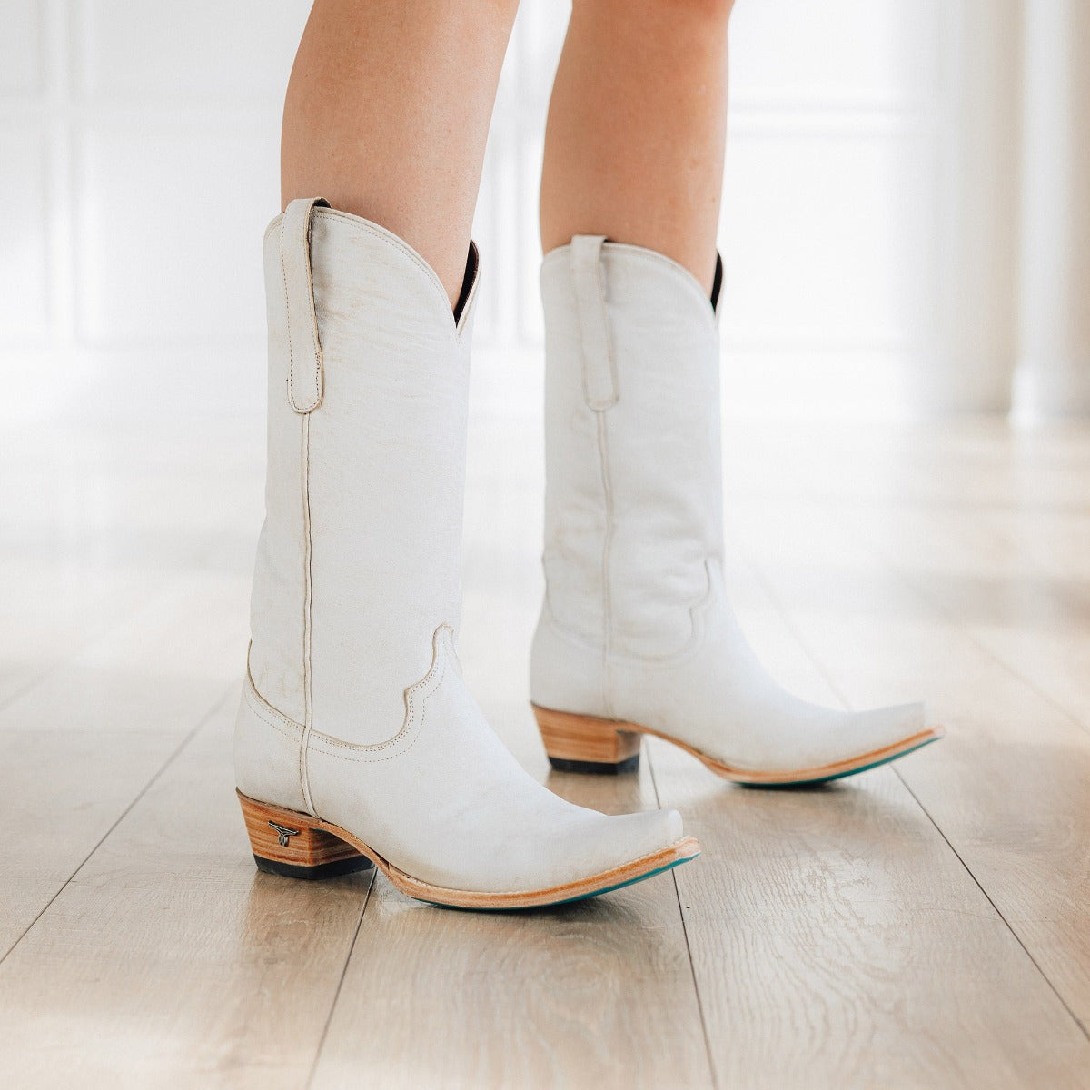 Emma Jane ceramic crackle white cowboy boots