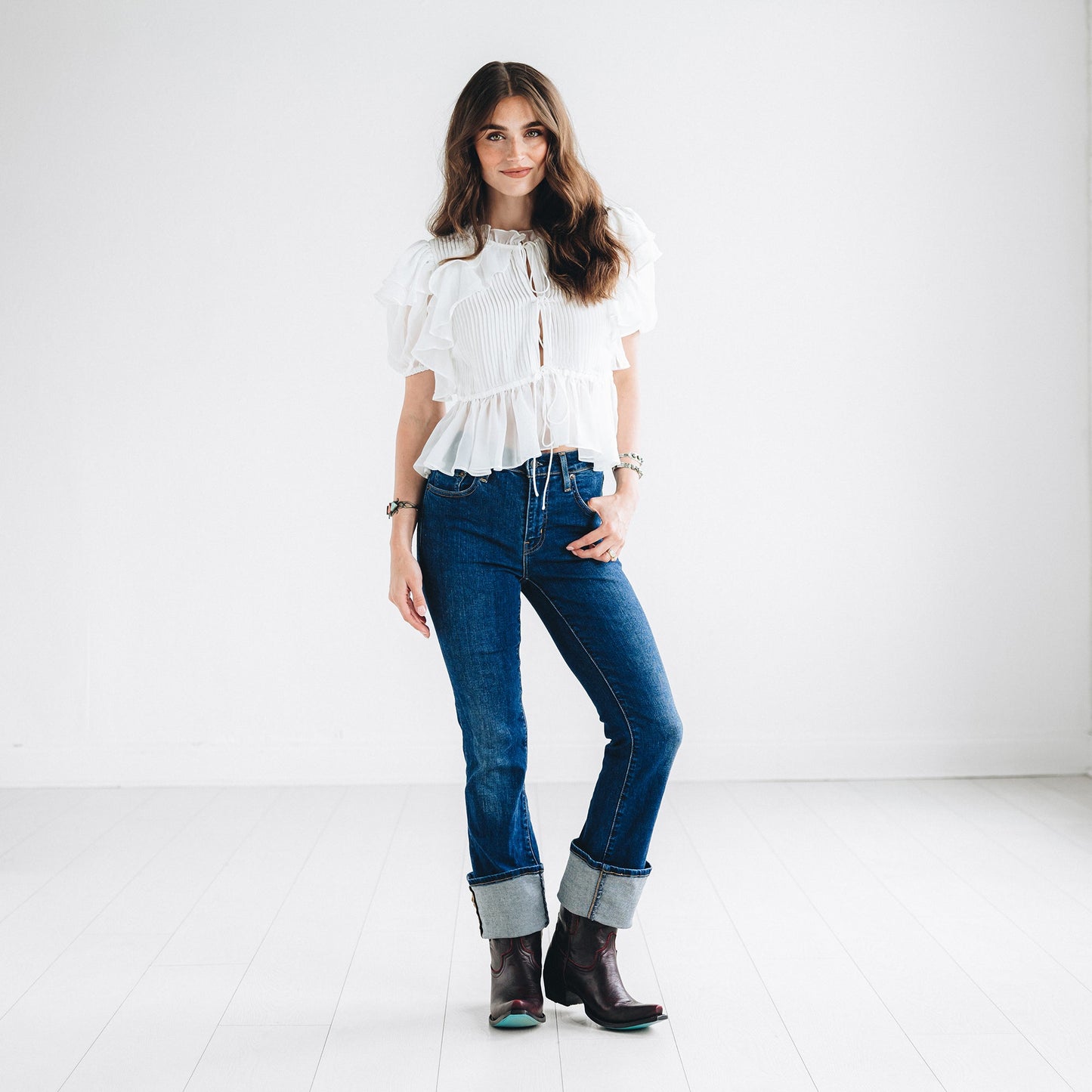 Woman in black cherry Emma Jane booties