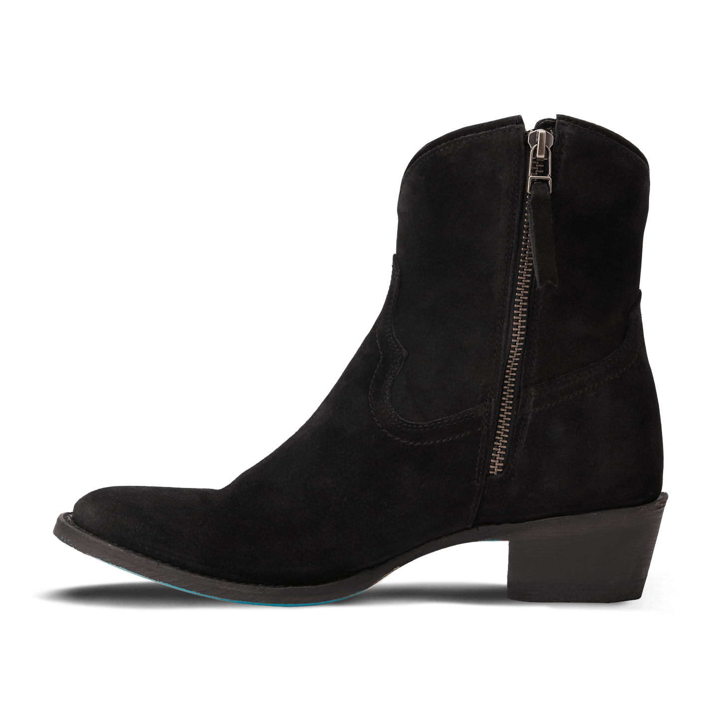 Black suede ankle boot with side zipper