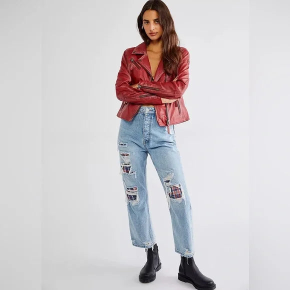 Christy Star Leather Jacket by Mauritius in Red