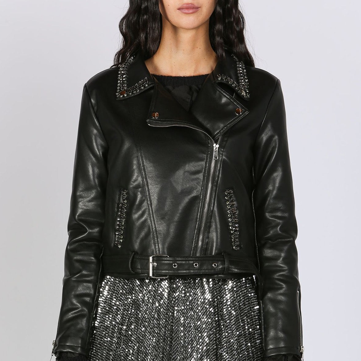 Black studded biker jacket