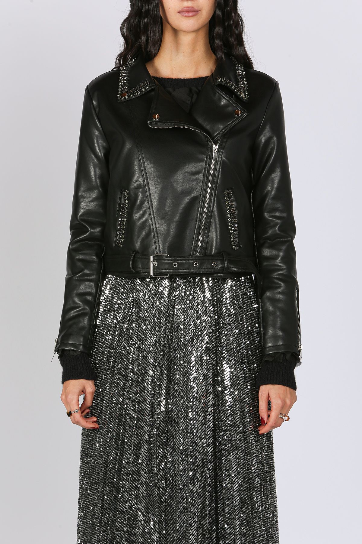 Black studded motorcycle jacket