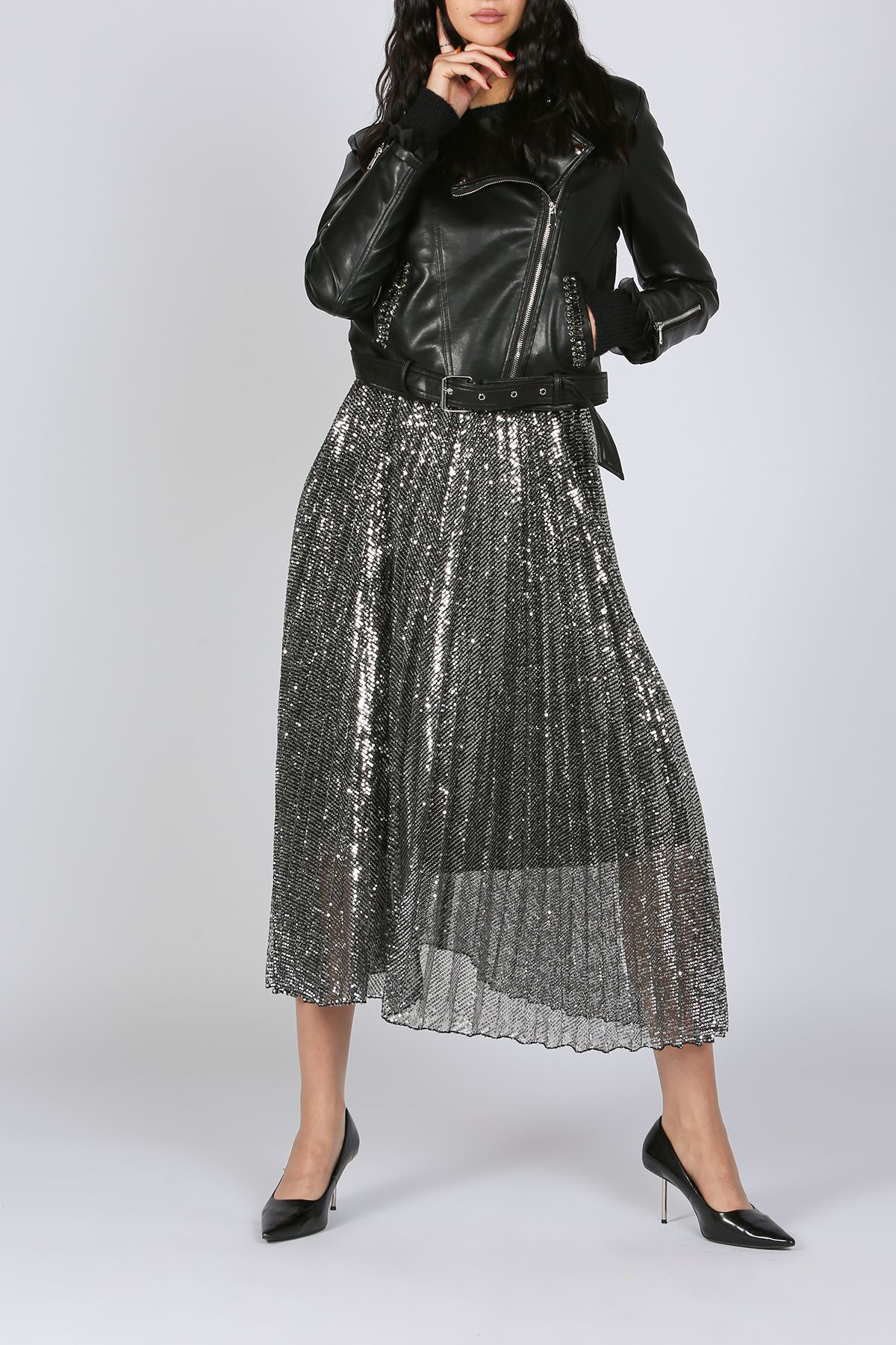Black leather jacket and sequin skirt - mc4252-black-4