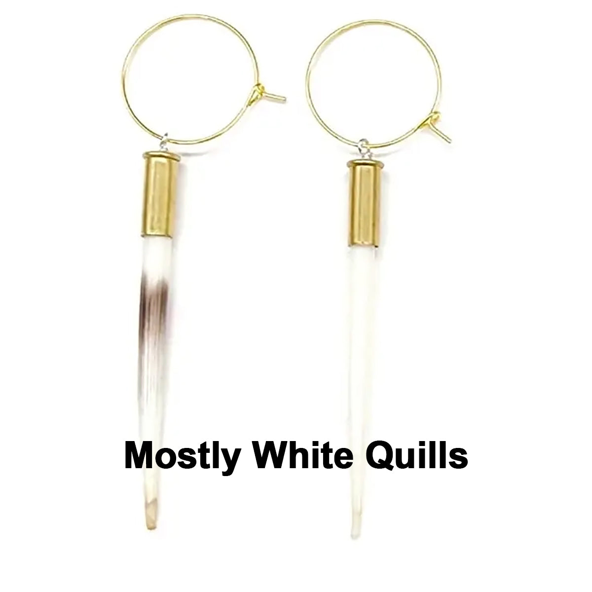 White quill earrings with gold hoops