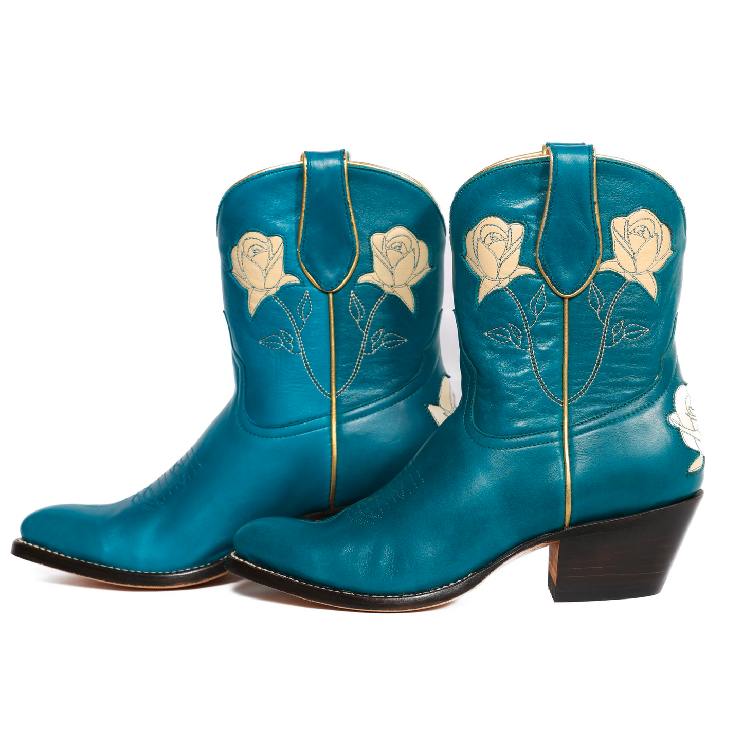 Teal rose embroidered shortie cowboy boots