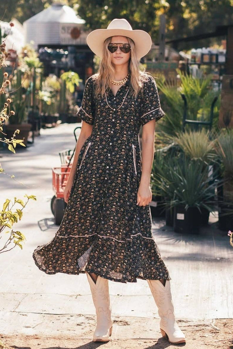 La Dahlia Women's Dress Black Floral for Country Girls by Sendero