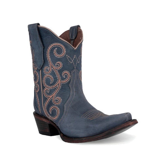 Blue cowboy boot with ornate stitching
