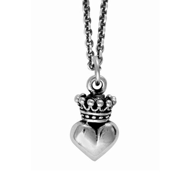Silver heart pendant necklace with crown
