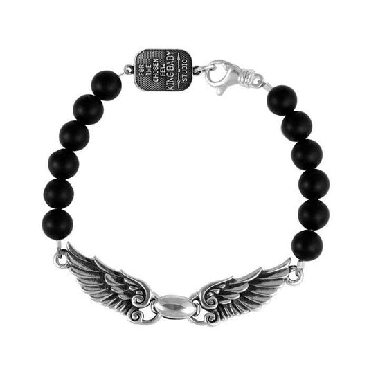 King Baby Studio Onyx beaded bracelet with wings
