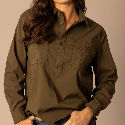 Woman wearing an olive green shirt, unnamed-205