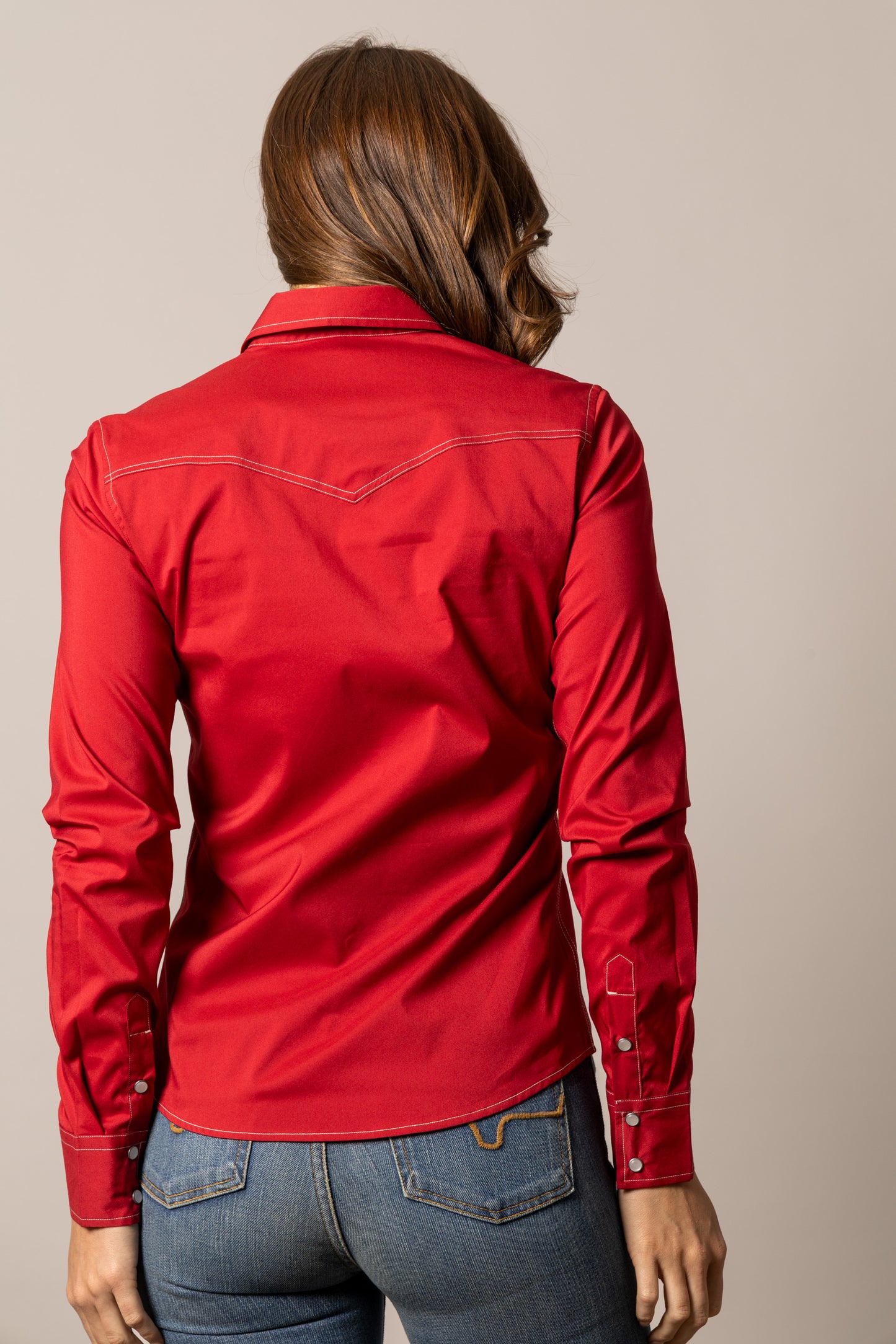 Red western shirt, back view