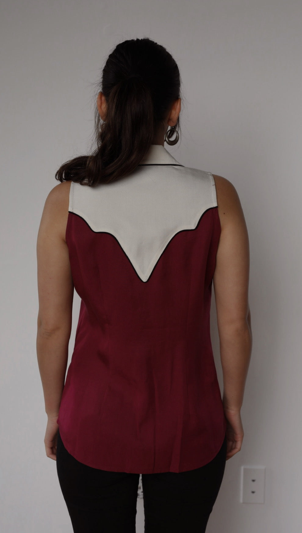 Atlanta Women's Sleeveless Shirt by H Bar C - Wine & Off White