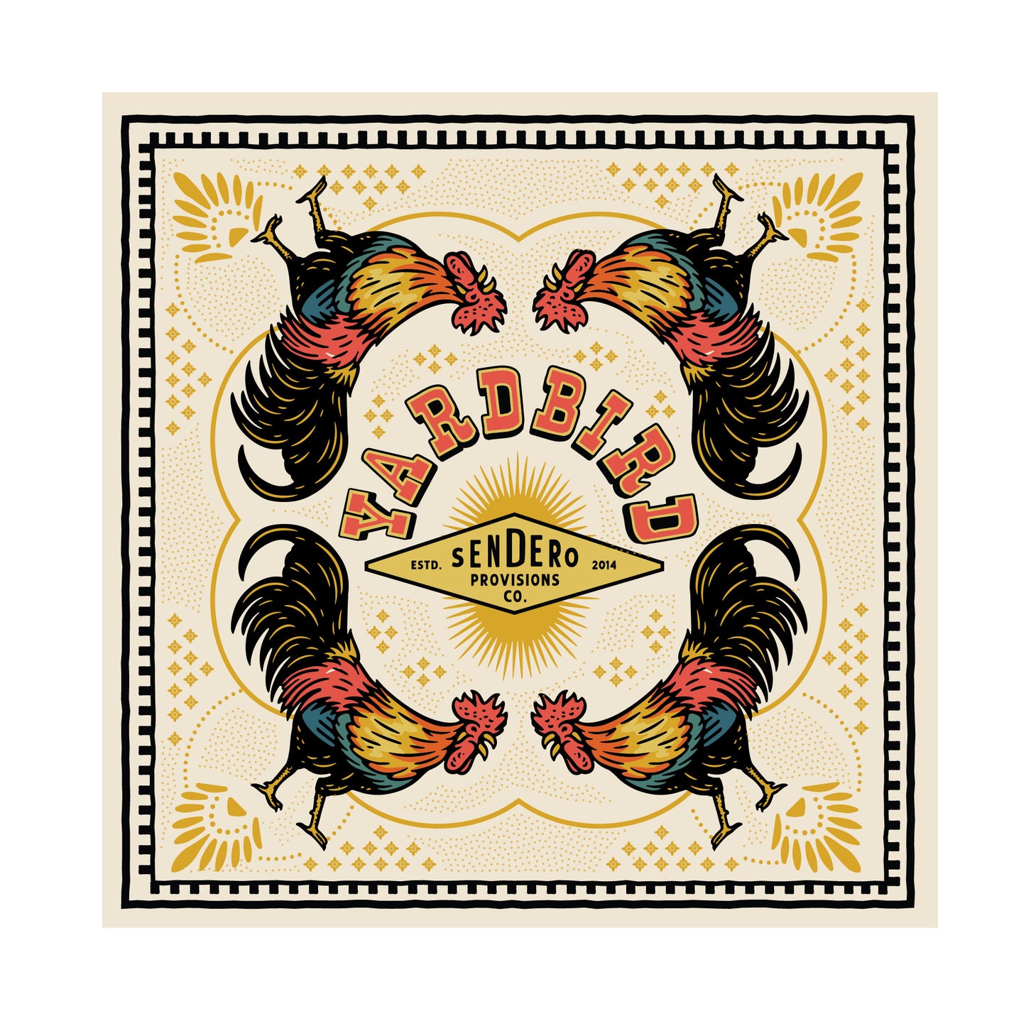 Yardbird Provisions Co. logo with rooster design.