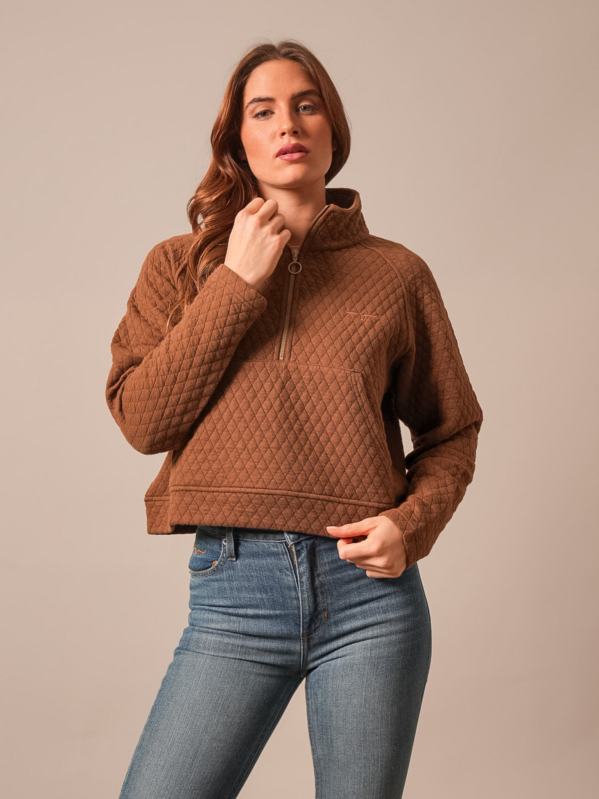 Rita Kimes Ranch Western Half-Zip Pullover Sweatshirt - Brown