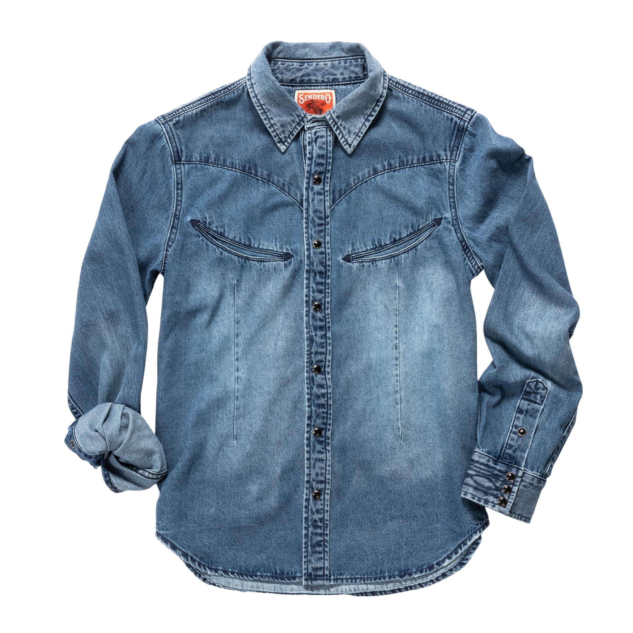 MOTHER outlet The Sleepover Top Medium Denim Kissing Cowboy Blue Pearl Snap Chambray