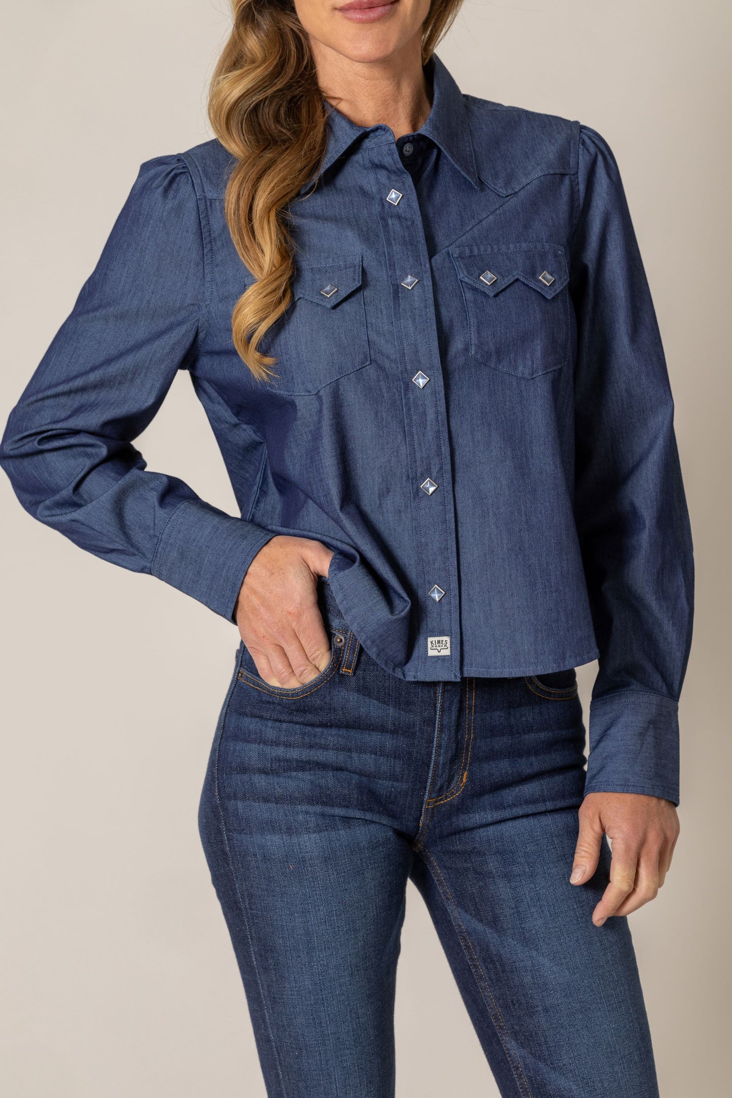 Annie Cropped Snap Shirt by Kimes Ranch in Denim