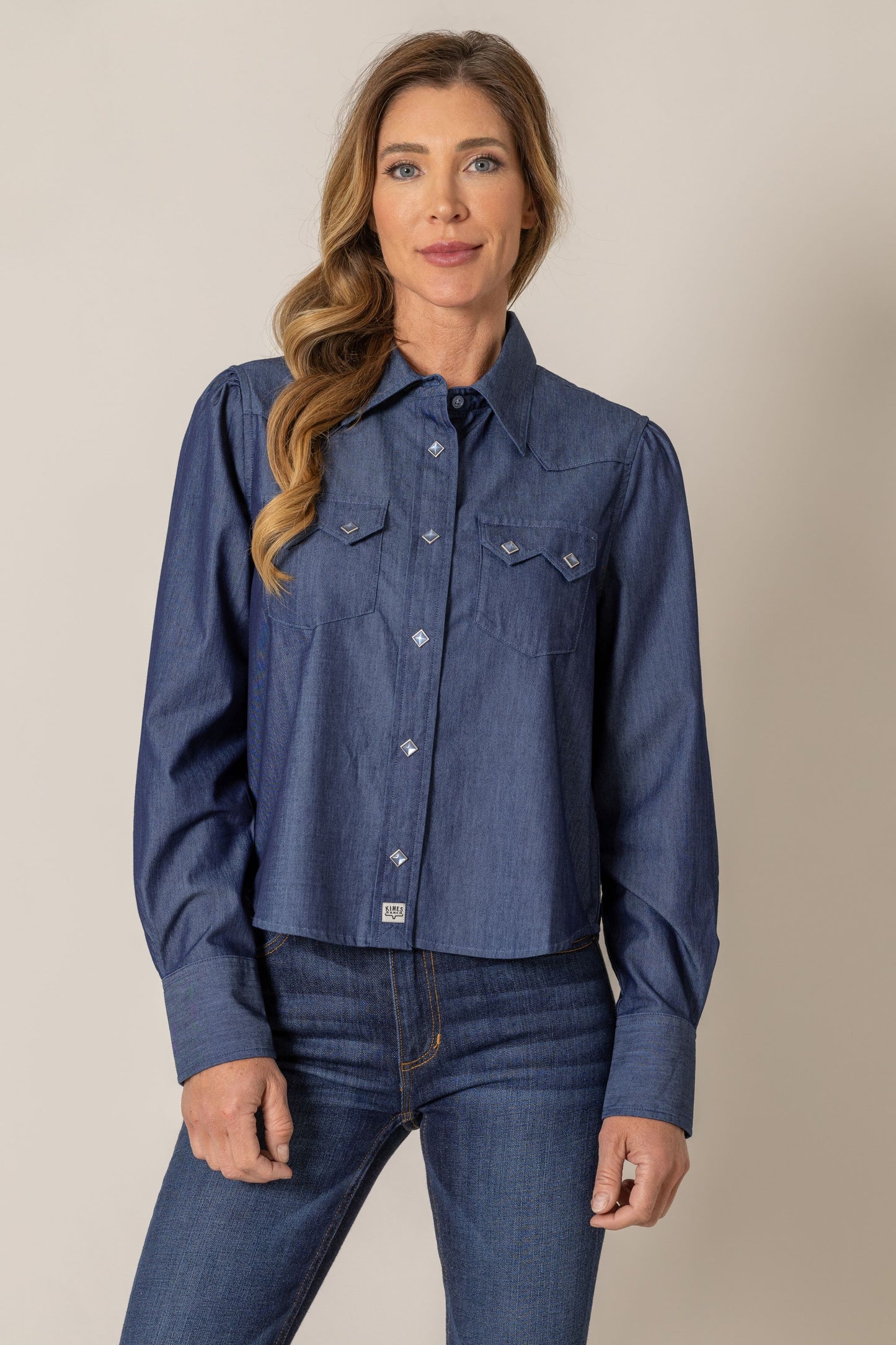 Annie Cropped Snap Shirt by Kimes Ranch in Denim