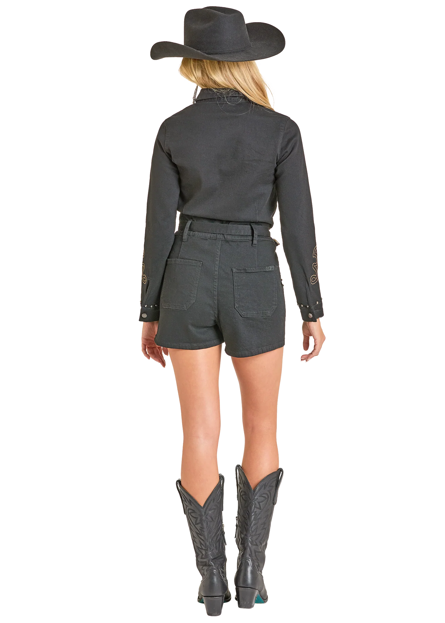 Black Long Sleeve Romper by Panhandle at Bourbon Cowgirl