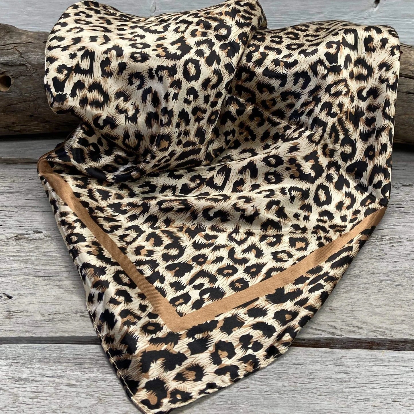 Tan leopard print wild rag scarf