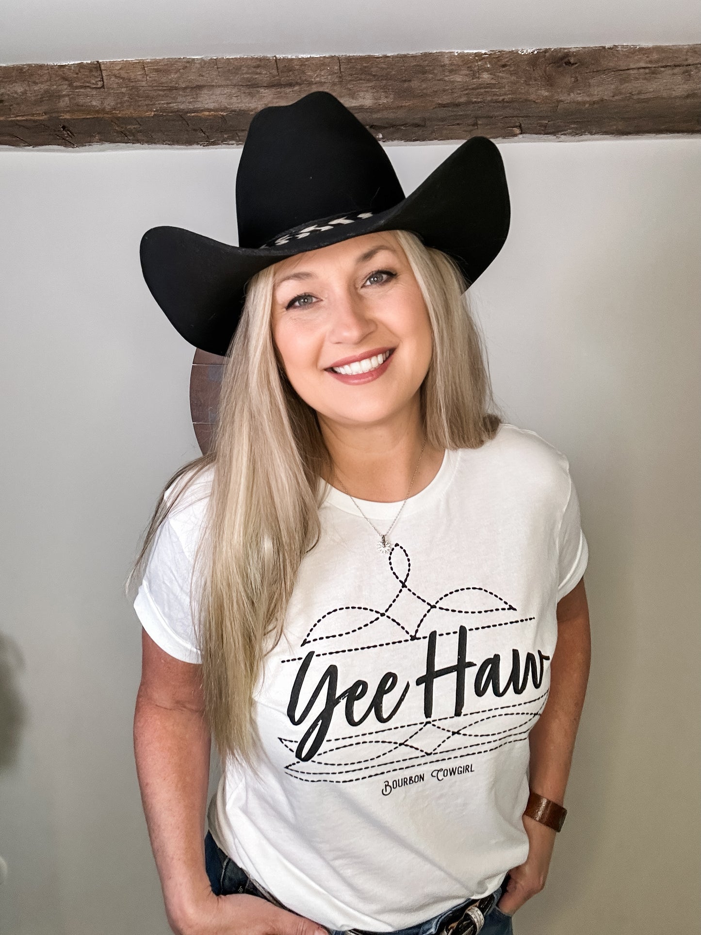 Yeehaw Sherri in cowboy hat and t-shirt