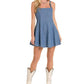 Buckle Square Neck Fit-And Flare Denim Dress by Rock & Roll Denim