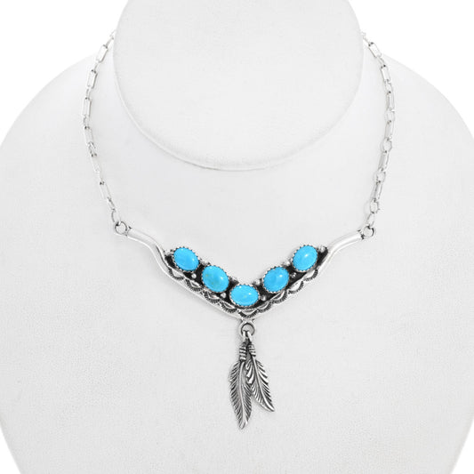 Navajo Turquoise Silver Feather Necklace Sterling Vee Links Design