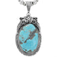 Navajo Number Eight Turquoise Floral Sterling Pendant With Bead Necklace