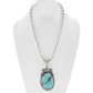 Navajo Number Eight Turquoise Floral Sterling Pendant With Bead Necklace