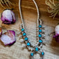 Mini Squash Blossom Necklace & Earrings – Kingman Turquoise – Sterling Silver – Native Made by Lonora Garcia – 17.5"