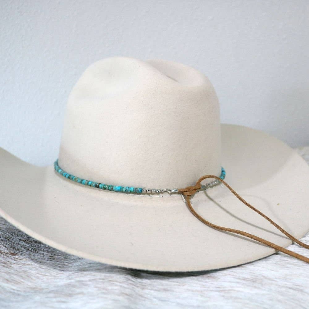 BEADS & STONES SILVER HAT Silver Concho Hat Band Turquoise Stone - Strider – Willow  main image 3