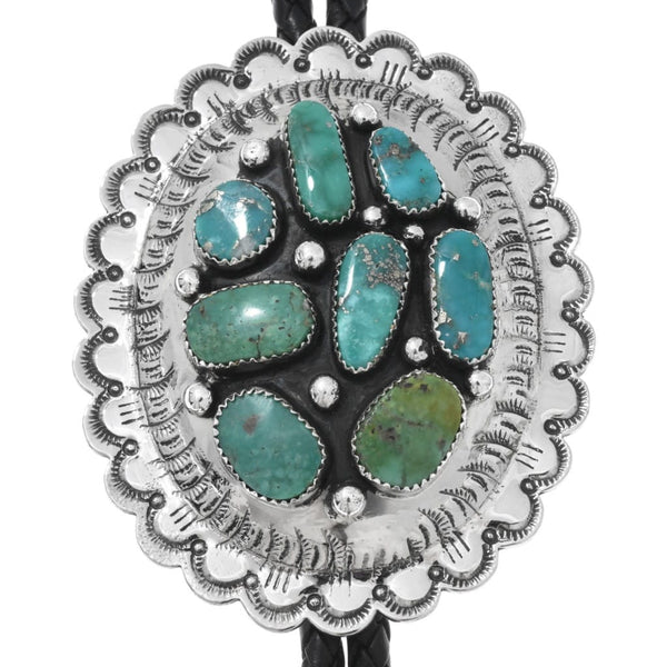 Silver Bolo Tie with Navajo Turquoise Cluster Design display picture 3