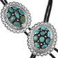 Navajo Turquoise Cluster Silver Bolo Tie Hand Hammered Concho