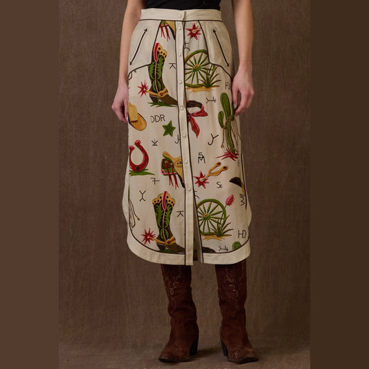 Atomic Ranch A-line skirt with cowboy print