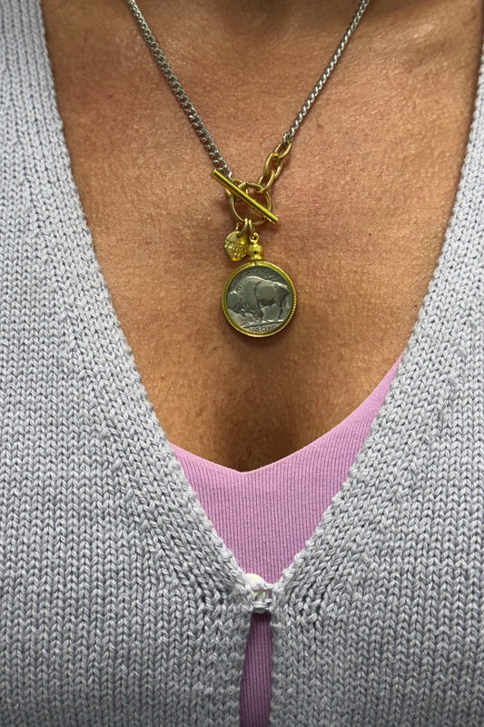 Authentic Buffalo Nickel Coin Necklace in Silver