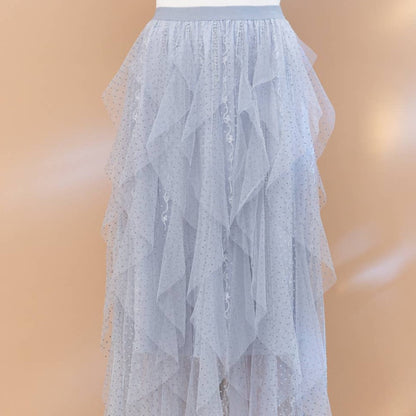 Swiss Dot Tulle Mesh Ruffle Maxi Skirt