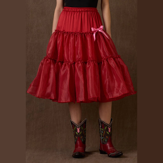 Red Prairie Swing Petticoat Skirt with Pink Bow and Boots