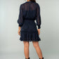 Paisley Dolman Sleeve Smocked Tiered Navy Mini Dress