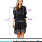 Dress size chart with chest, waist, and length measurements.