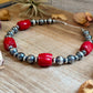 Dyed Red Coral Barrel & Sterling Silver Pearl Necklace