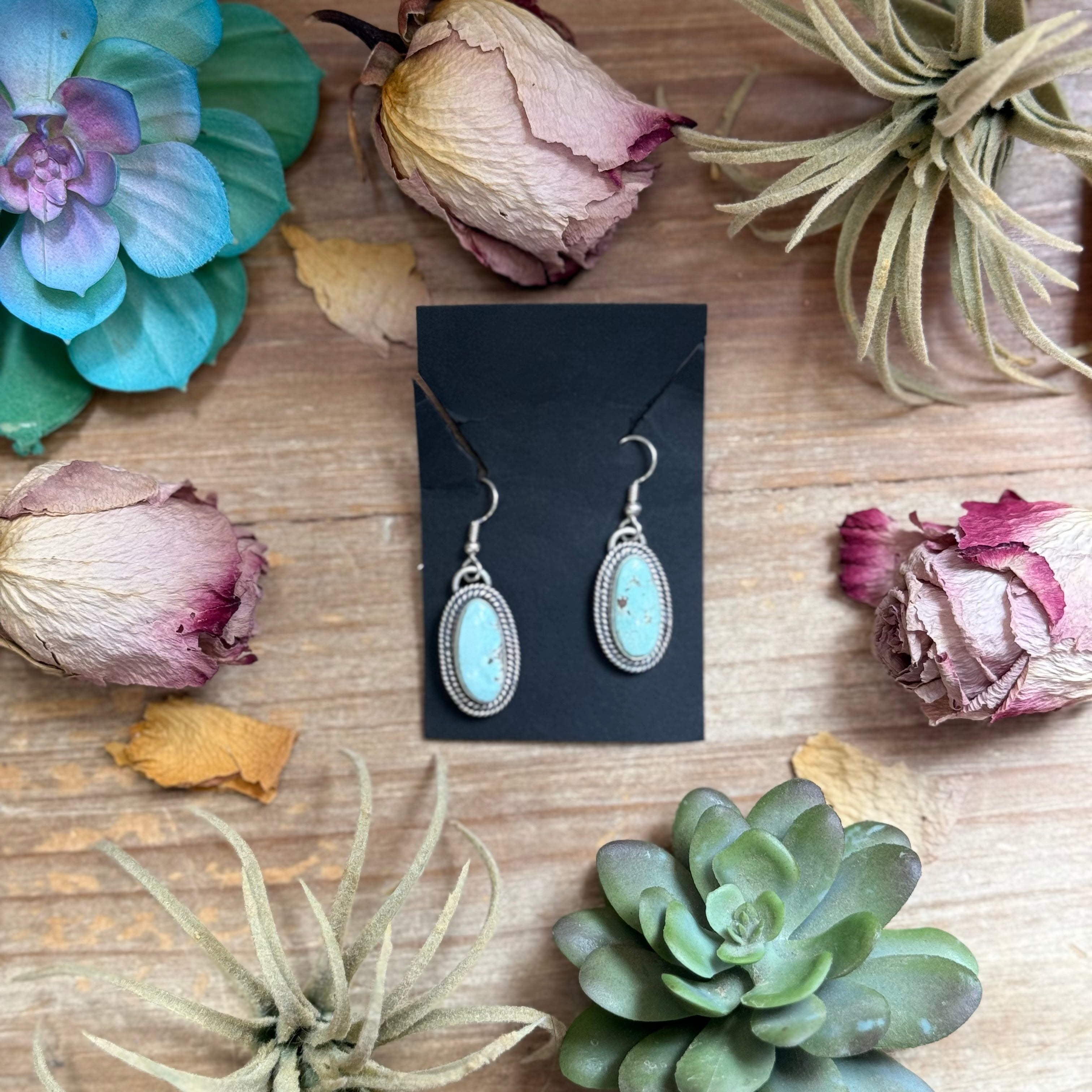 32 - Sterling Silver Dry Creek Turquoise Dangle Earrings by Shay Pfeif