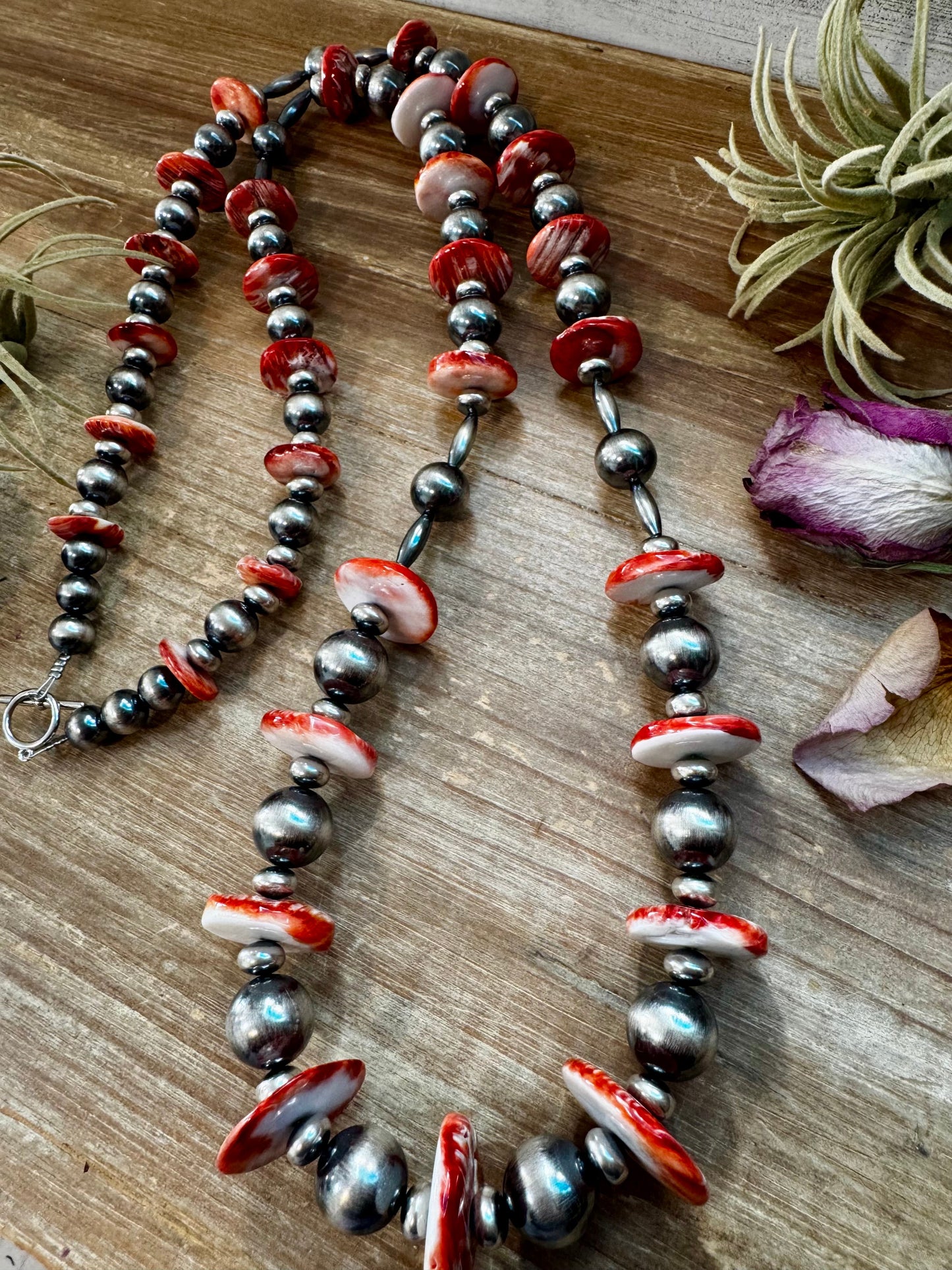 NFR Collection Necklace – Graduated Spiny Oyster & Sterling Silver Pearls 45"