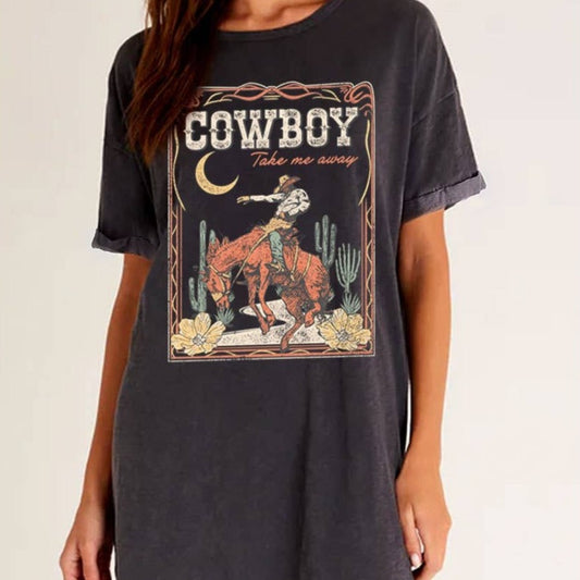 Cowboy Take Me Away Graphic T-Shirt Dress - Mineral Black