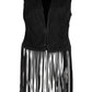 Katy RF Fringe Leather Vest, Black